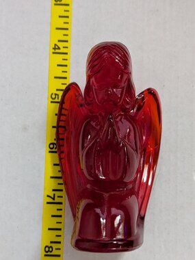 Vintage MOSSER Red Glass Praying Angel Figurine